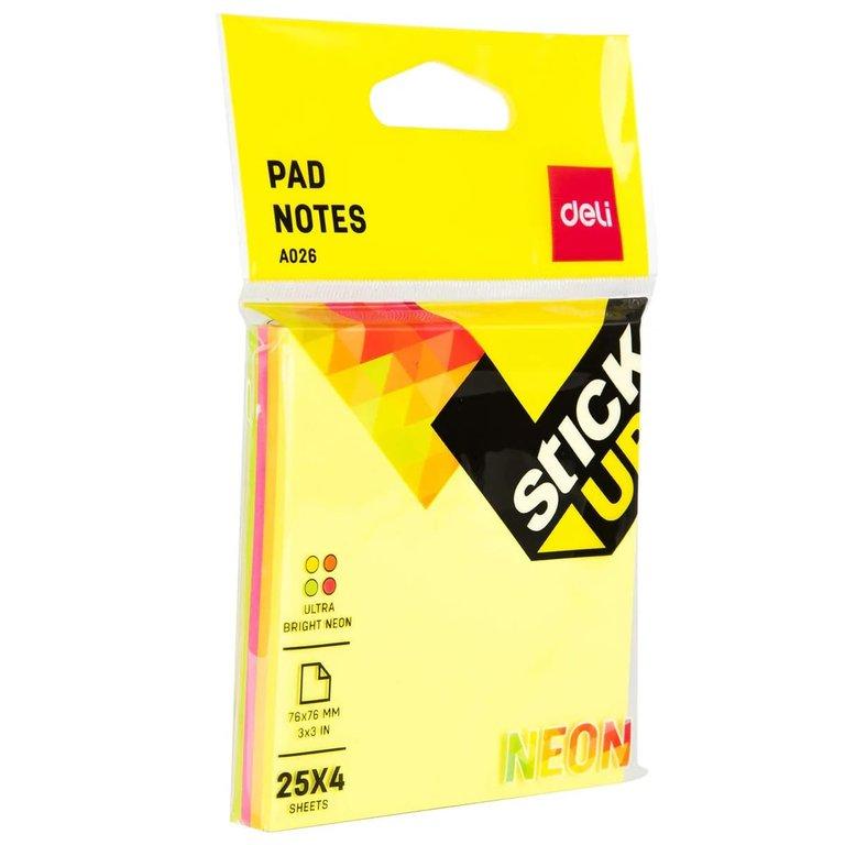 Deli Sticky Notes 3"×3" 4×25SHEETS 4 Neon DL-WA02602